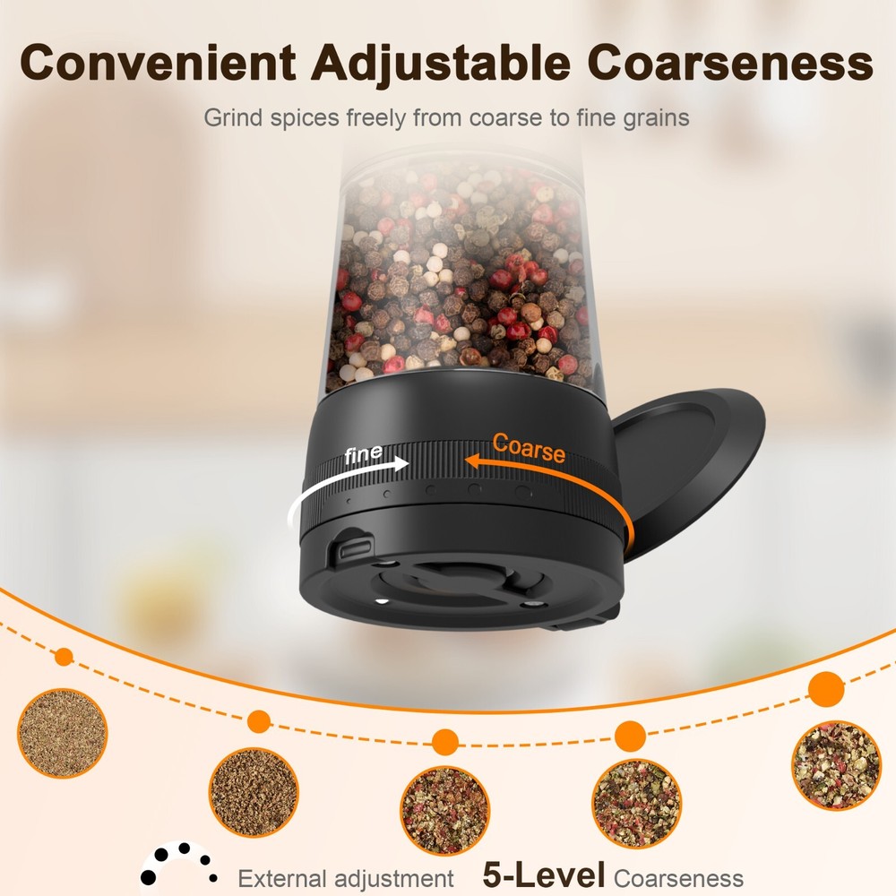 USB Rechargeable 2 Speed Electric Salt Pepper Grinder with Adjustable Roughness