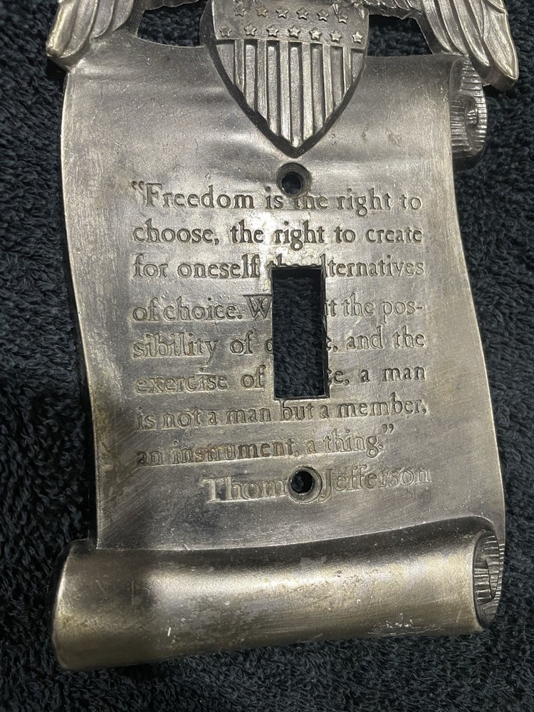 Vintage 1967 M.C Co Brass Eagle Light Switch Plate Thomas Jefferson