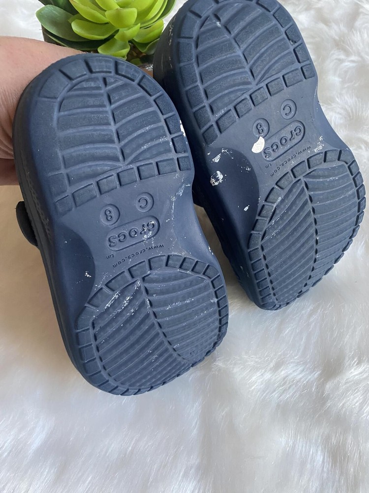 Crocs Classic Navy Blue Fuzzy Lined Clogs Size 8 (Kids)