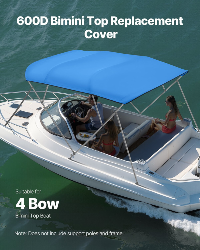 4 Bow Bimini Top Replacement Cover 8ft 600D Waterproof Boat Canopy Blue