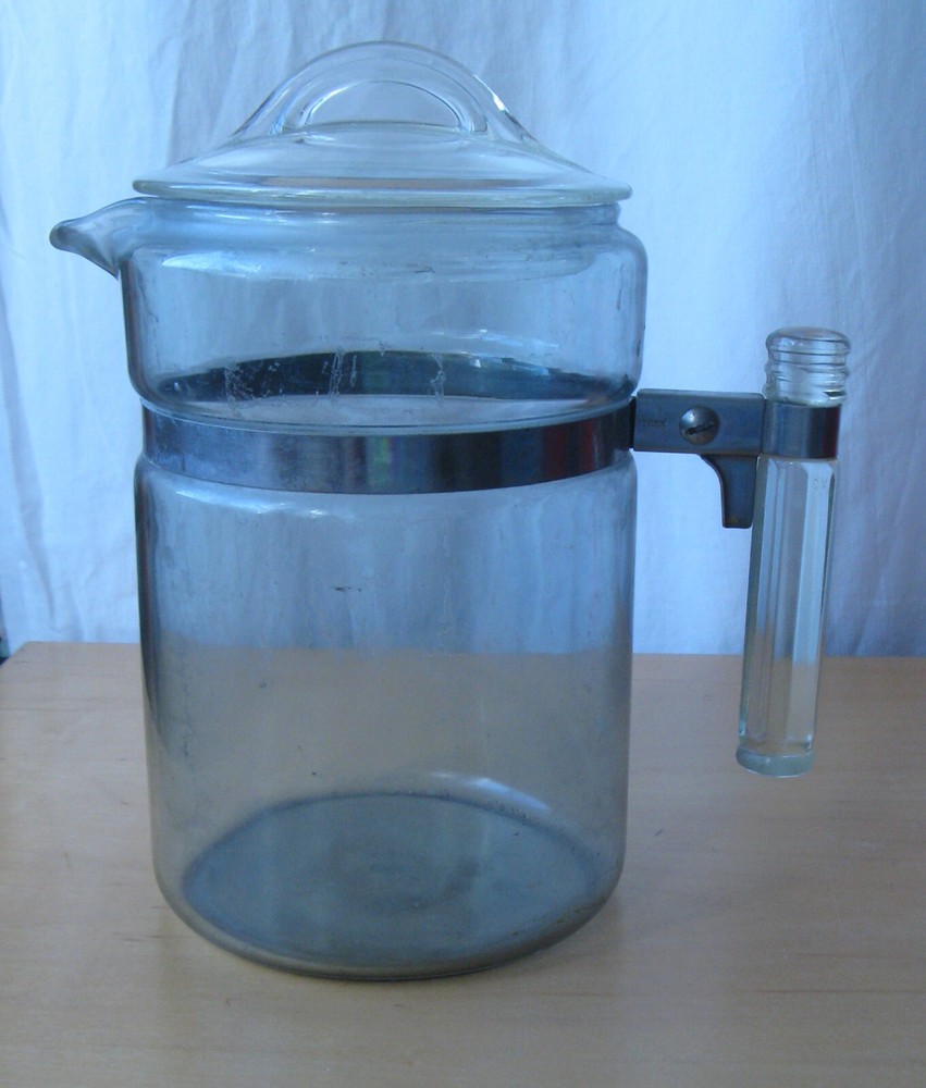 PYREX - Old COFFEE PERCOLATOR with Stick Handle and Tab Handle Lid (no innards)