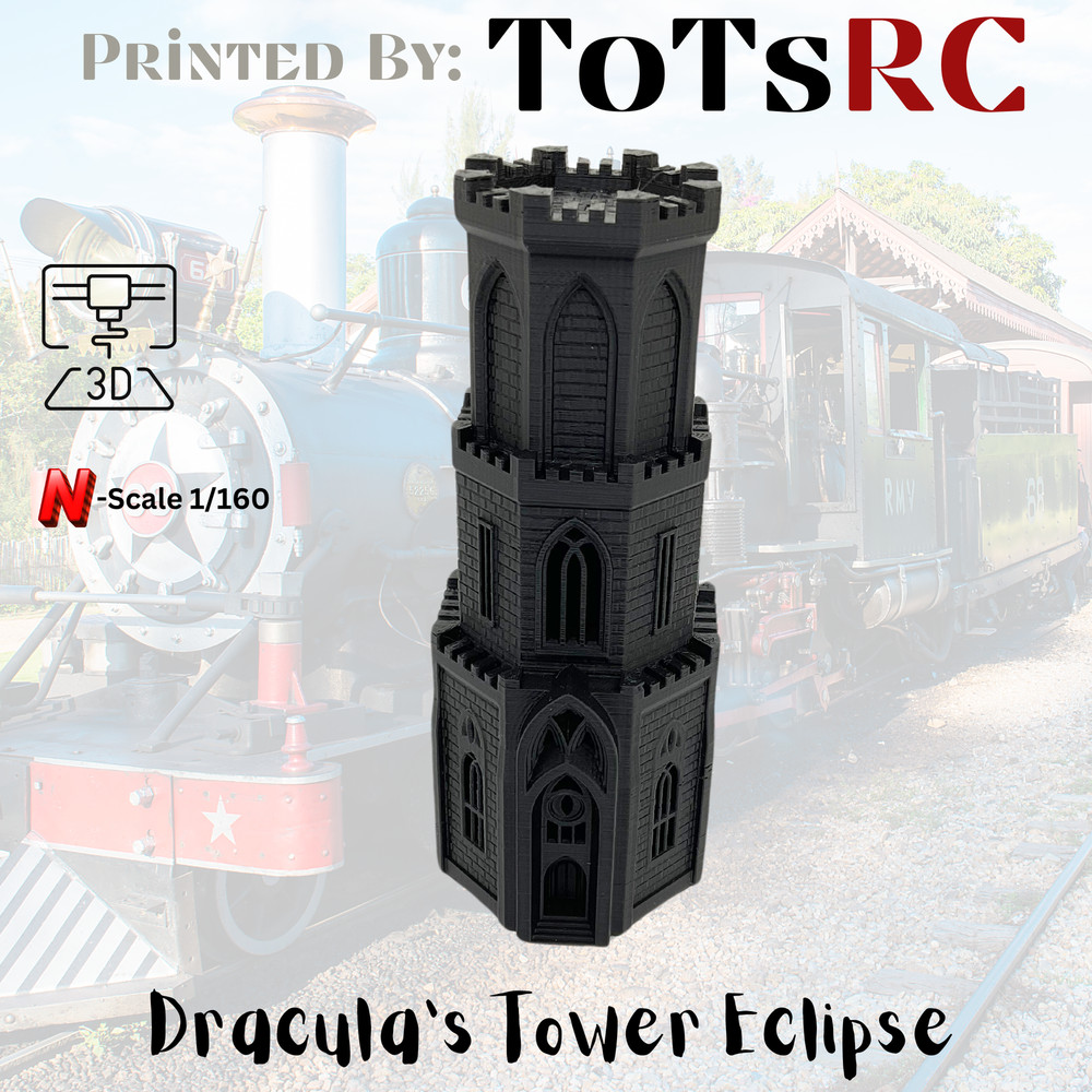 N Scale 1:160 3D Printed Building - Dracula’s Tower PLA Eclipse Black
