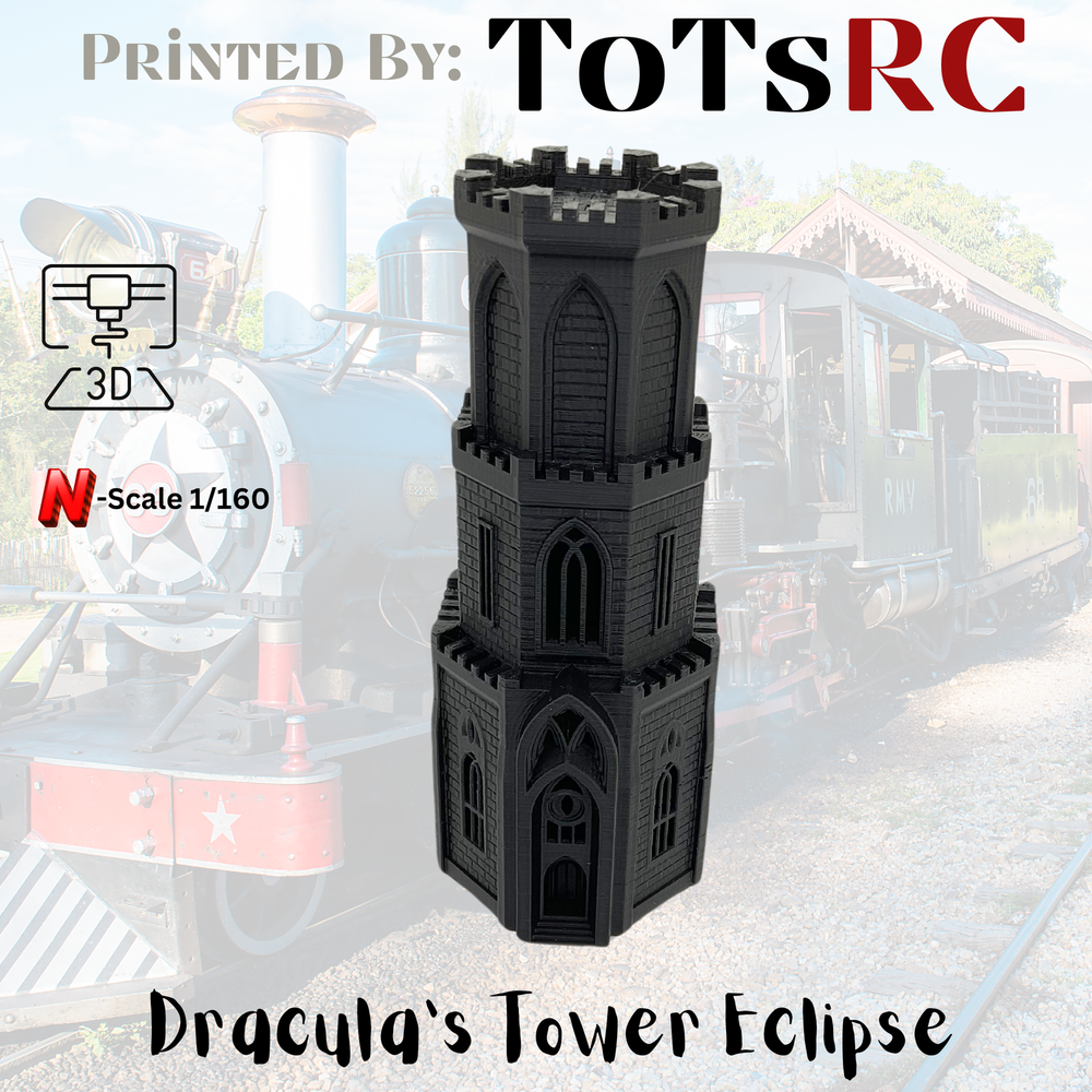 N Scale 1:160 3D Printed Building - Dracula’s Tower PLA Eclipse Black