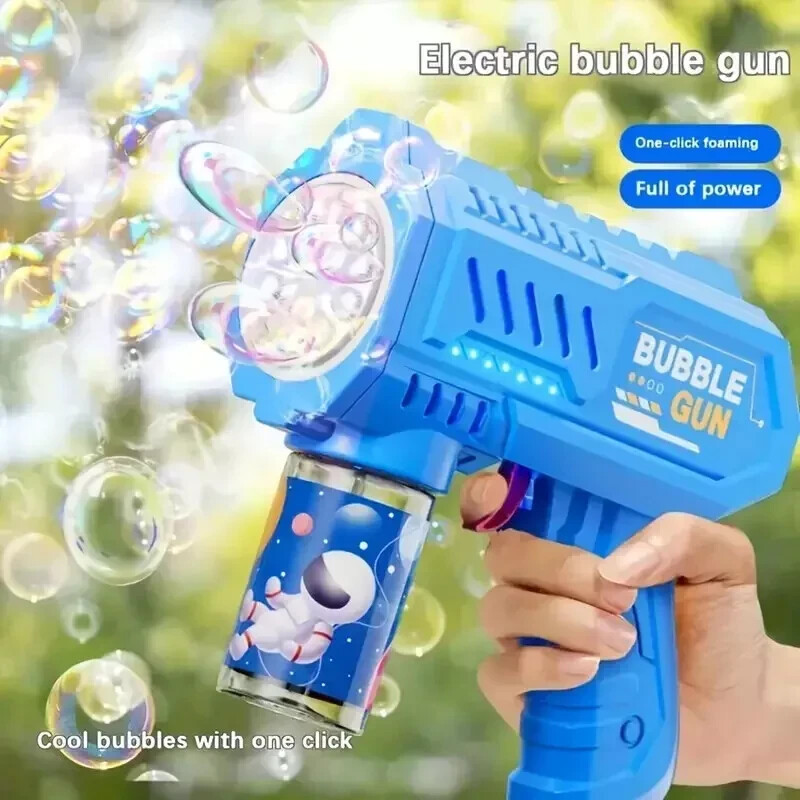 Fully Automatic Space Bubble Machine Gun Rocket 10 Hole Bubble Maker Toys PINK