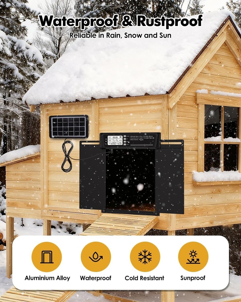 Extra Large Automatic Chicken Coop Door Solar Powered, Aluminum Auto