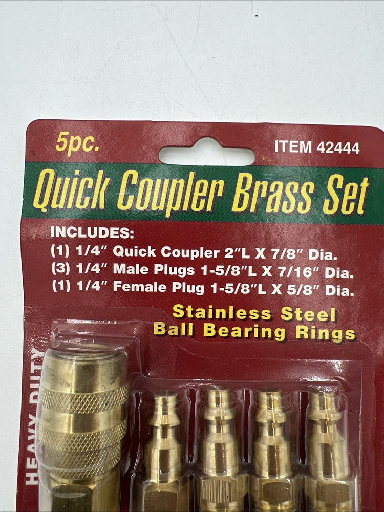 Central Pneumatic Quick Coupler Brass Set 5 Piece Sealed Pack Heavy Duty