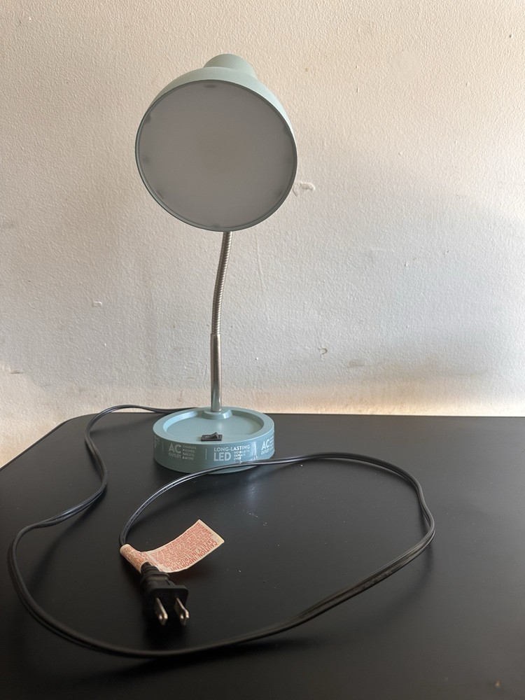 LED Desk Lamp Light Blue Adjustable Neck Switch Plug-In Modern Dome Shade