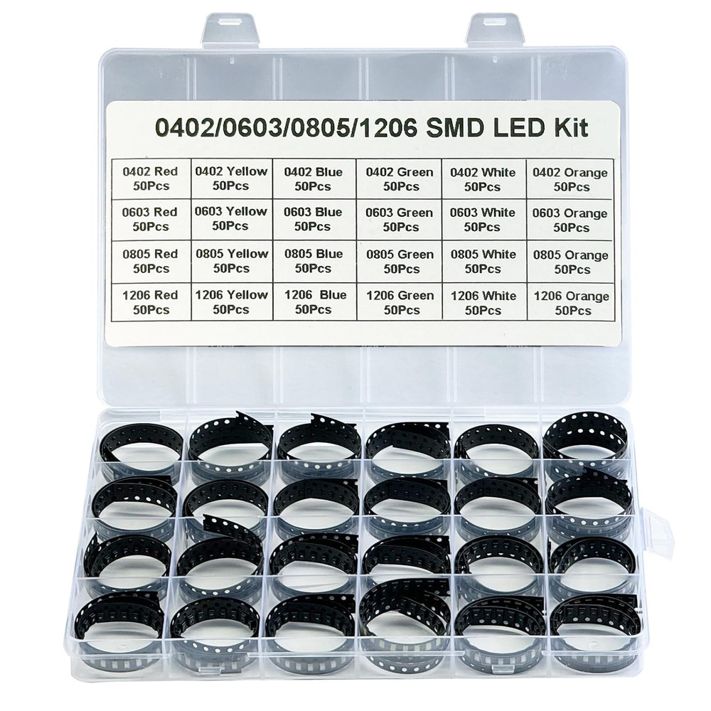 24 Values 1200PCS 0603 0805 1206 SMD LED Diode Lights Assorted Kit,Super Bright