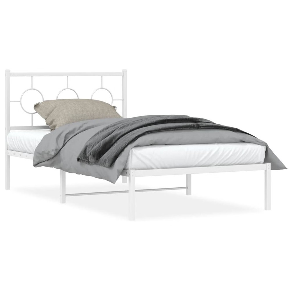 Bed Frame White Steel Twin Bed Frame Rectangular Industrial