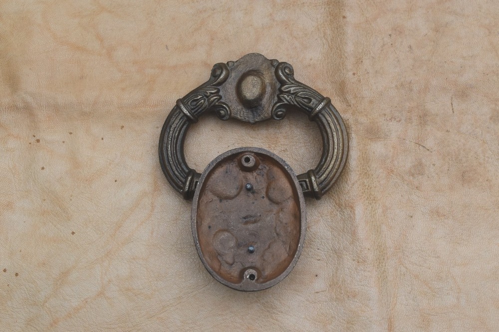 Vintage Cast Iron Victorian Face antique Gold Door Knocker Handle Pull Ring