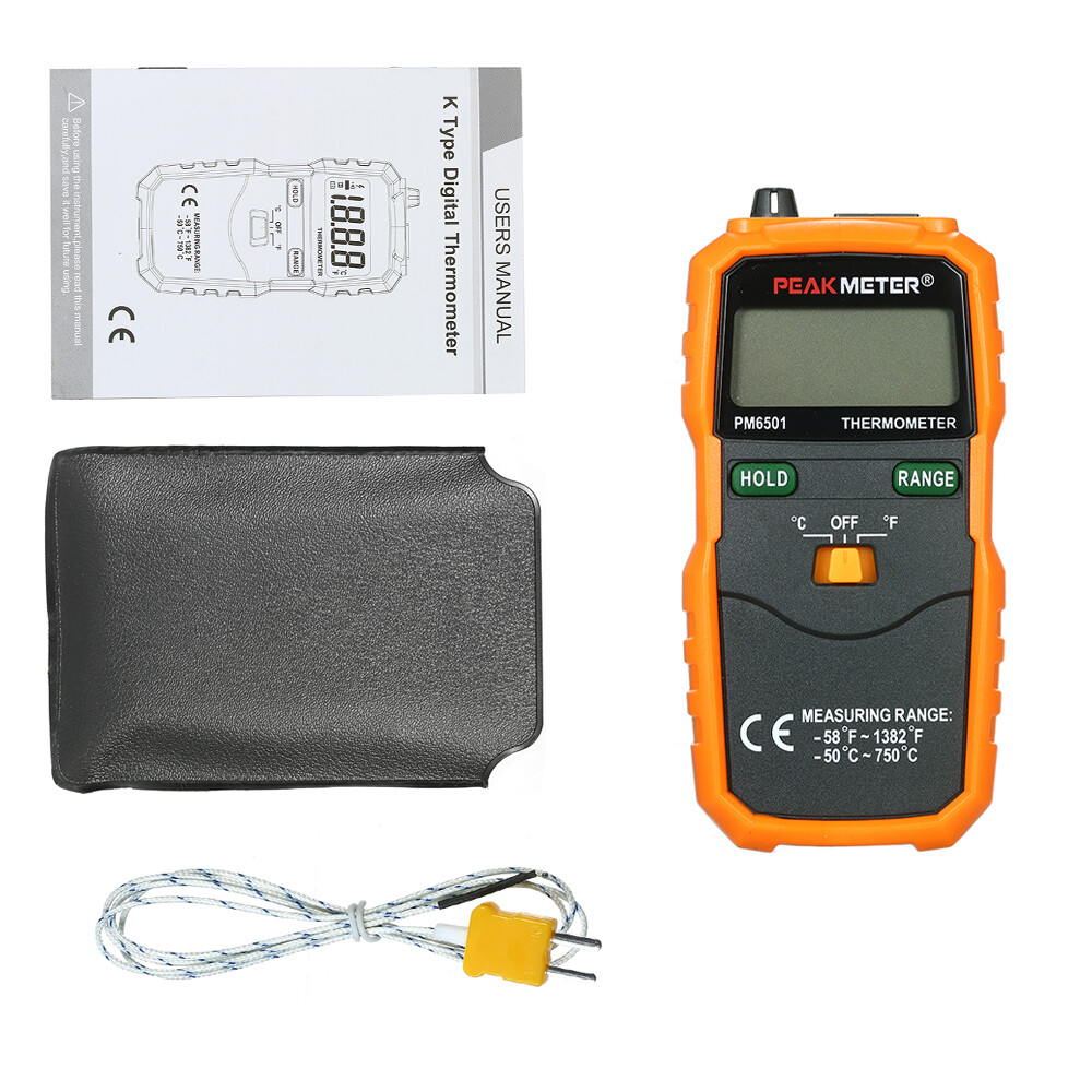 PEAKMETER PM6501 LCD Display K Type Temperature Meter Thermocouple W/Data E1N9
