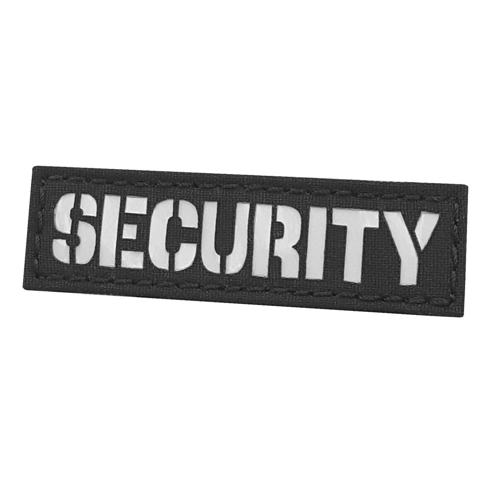 Security name tape black reflective white protective services patch