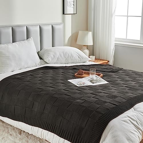 Check Knit Throw Blanket Checkered Throw for Couch, 50"X60" Jet Black