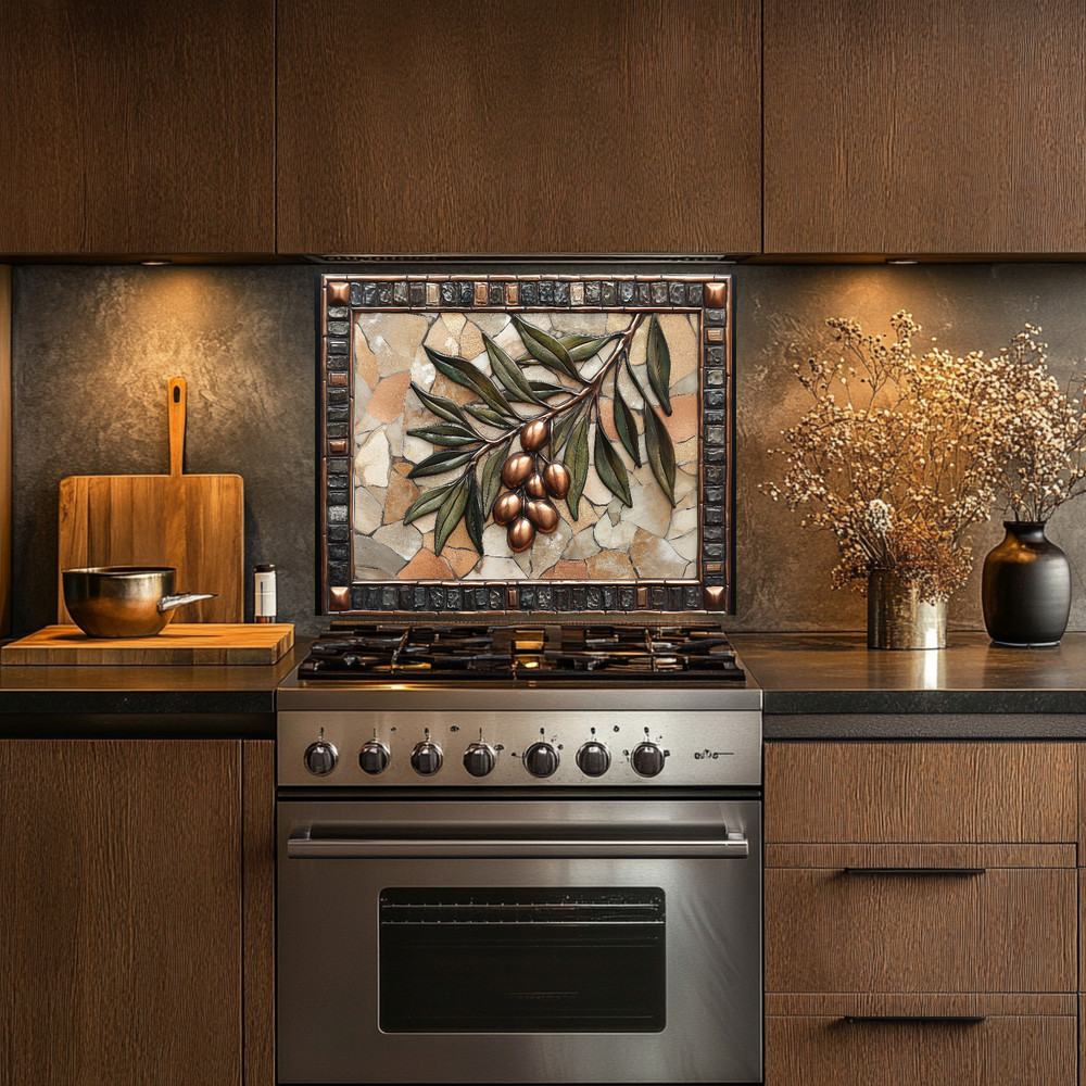 Olive Branch Copper Look Tempered Glass Kitchen Backsplash Panel