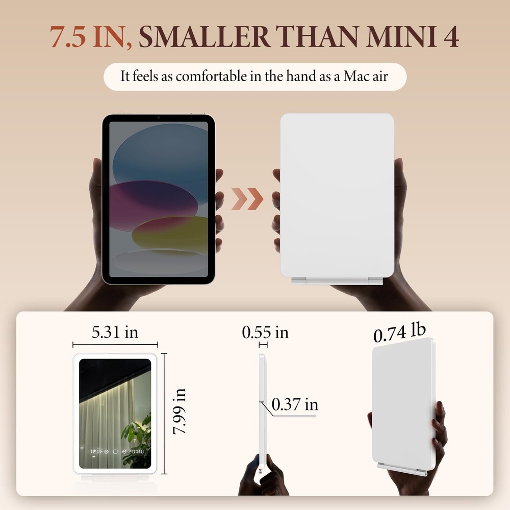 Travel Makeup Mirror with Time & Temperature Display, 2000mAh Rechargeable Ba...