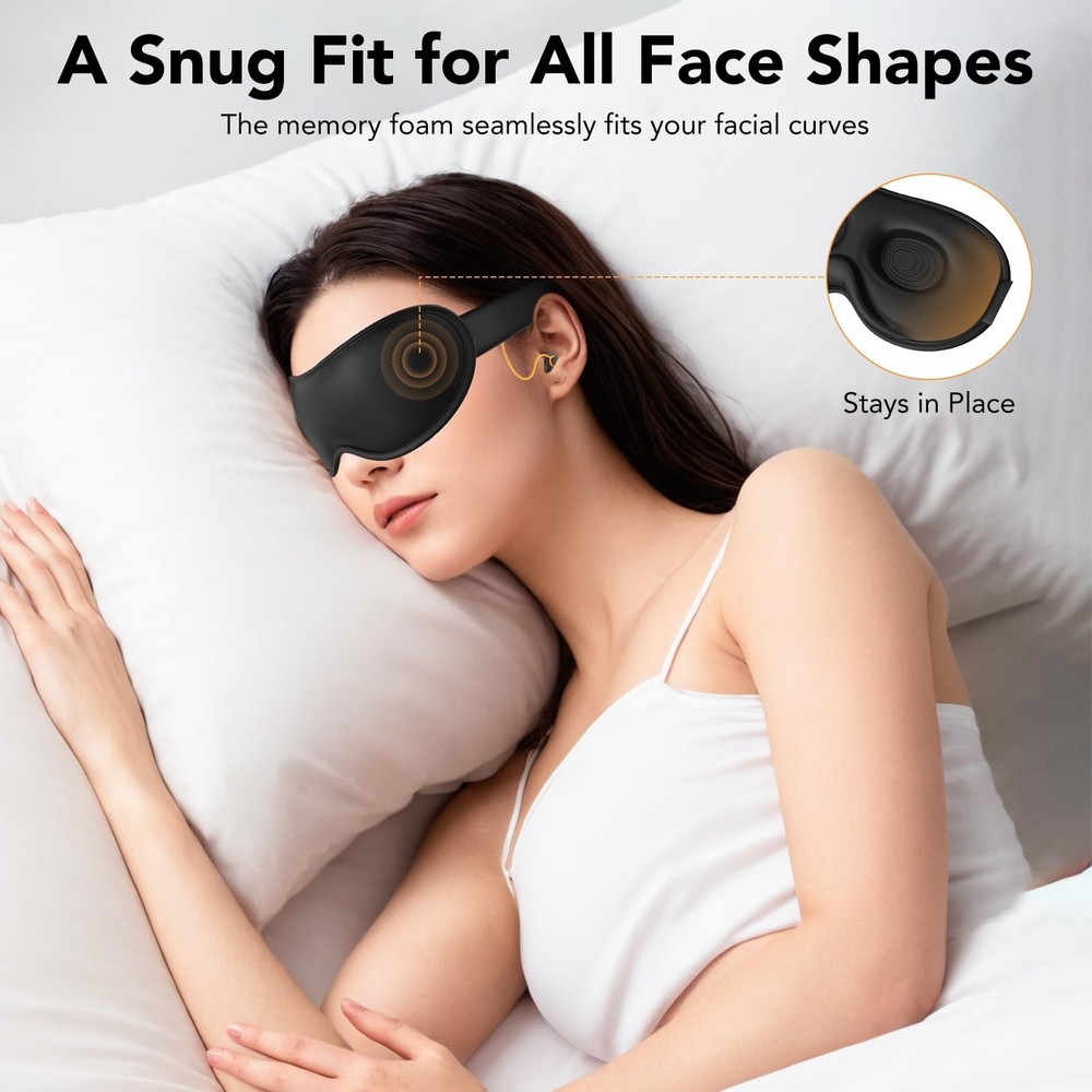 Light Blocking Sleep Mask with Adjustable Strap, 1 Count (Pack of 1), Black