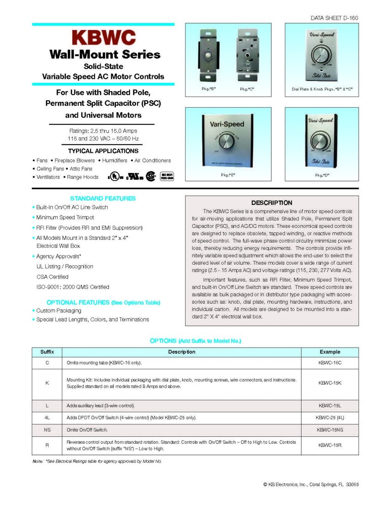 15 Amp Solid State Motor Speed Control KBWC-15K —SHIPS FREE—
