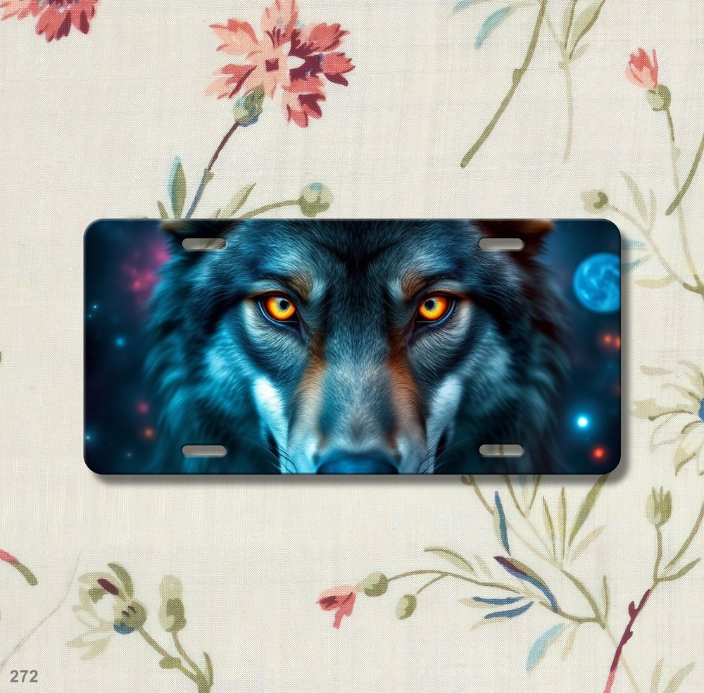 Powerful Wolf License Plate Optional Text Front Bumper Plate Gift Idea