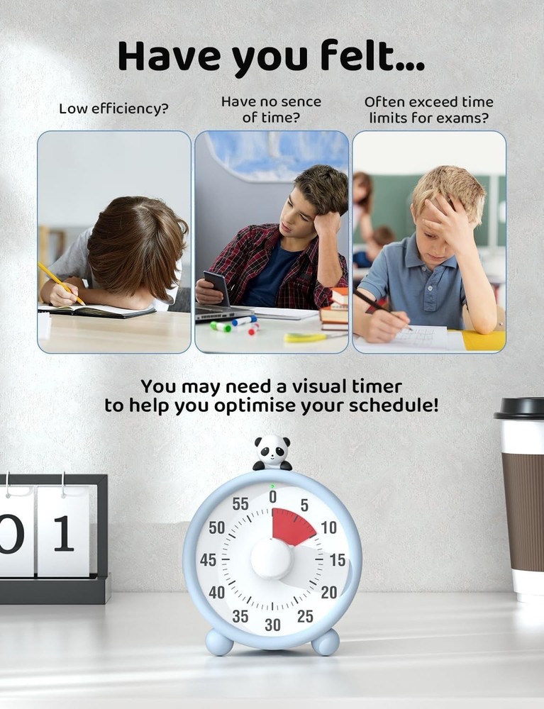 Visual Timer 60 Minute Countdown Silent Rechargeable Time Management Clock