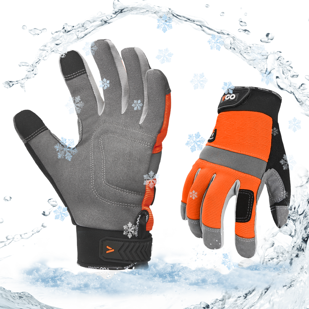 Vgo 1Pair 41℉ Lined Touchscreen Waterproof Winter Work Gloves (SL7584FLWP-ORA)