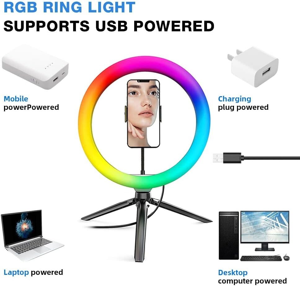 VITANO 10'' Ring Light with Tripod Stand Selfie RGB Dimmable
