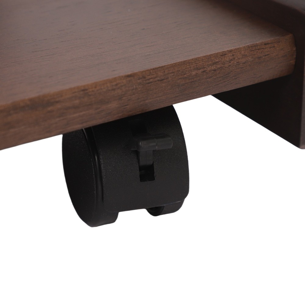 2-tierd Solid Wood Bedside C-shaped Side Table W/ Drawer & Lockable Wheels