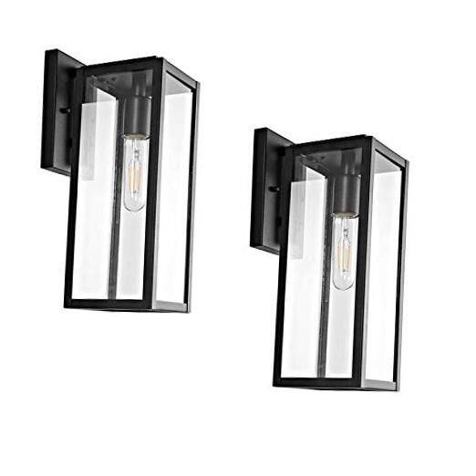 Outdoor Wall Lantern, 15"1-Light Exterior Wall Sconce Light 2 Pack Black