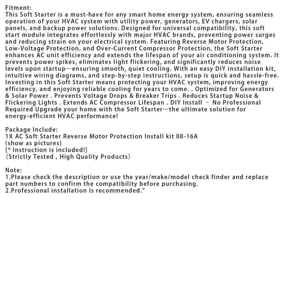 ❄️08-16A Soft Start Module For 1.75-3.5 Ton AC Units Reverse Motor Protection