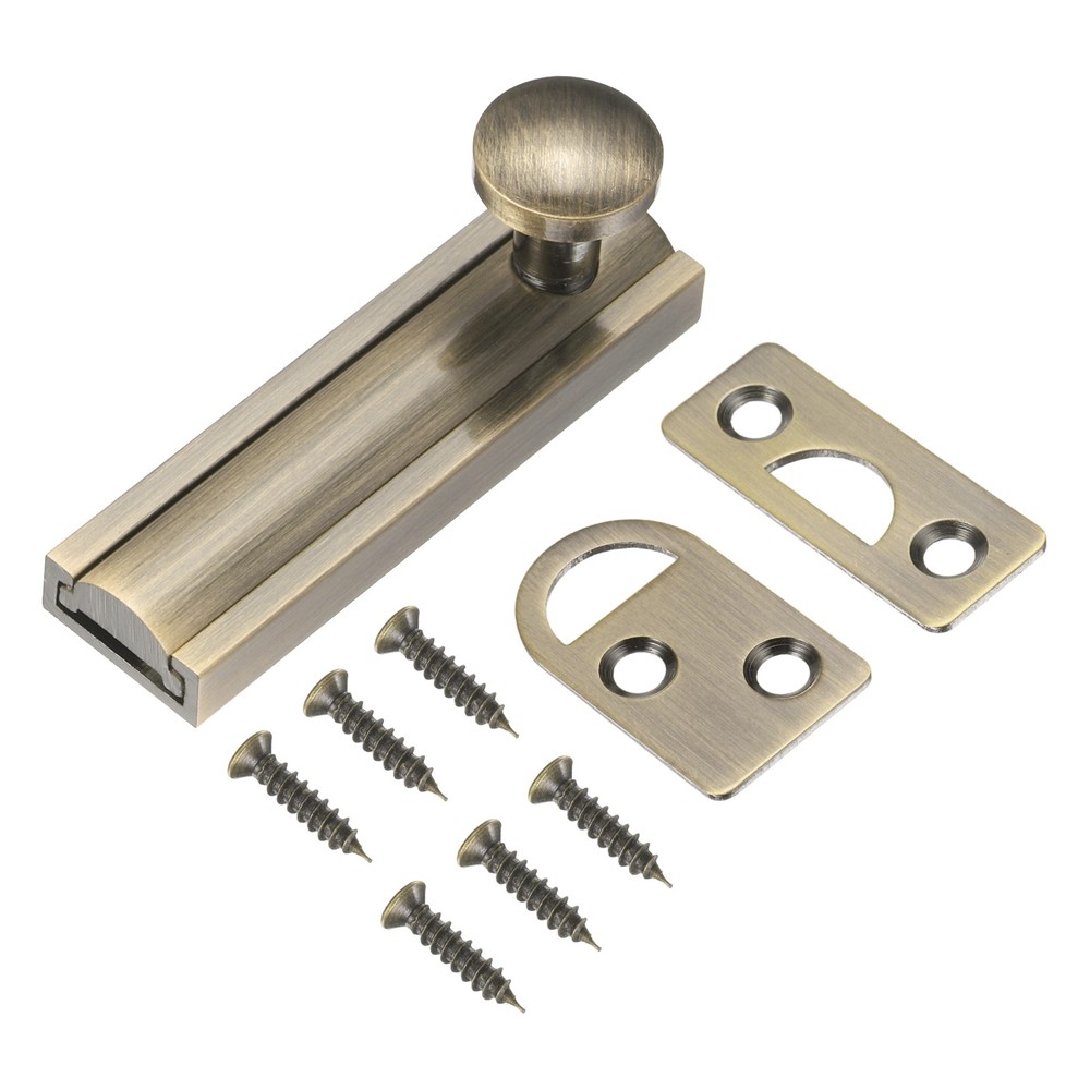 2" Solid Brass Surface Bolt, Brushed Slide Latch Door Lock, Bronze