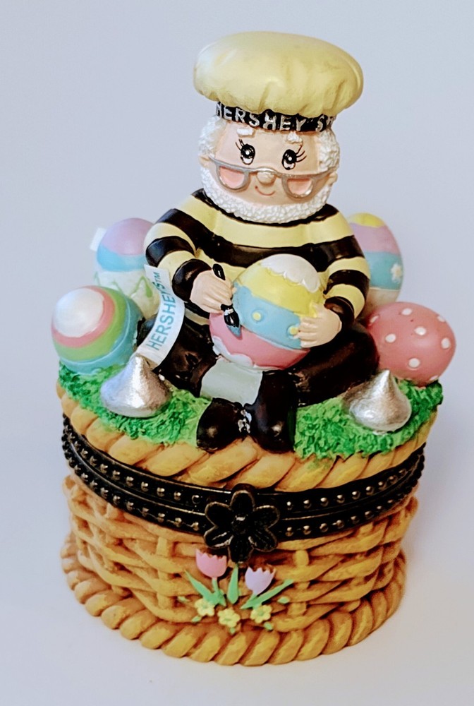 Kurt Adler Hershey EASTER Trinket Box. EUC.  ELF-on-a-BASKET Hinged 2002. 3.5" T