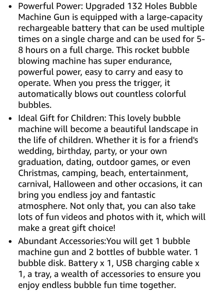132 Hole Electric Automatic Light Bubble Machine Bubbles Gun for Children Kid