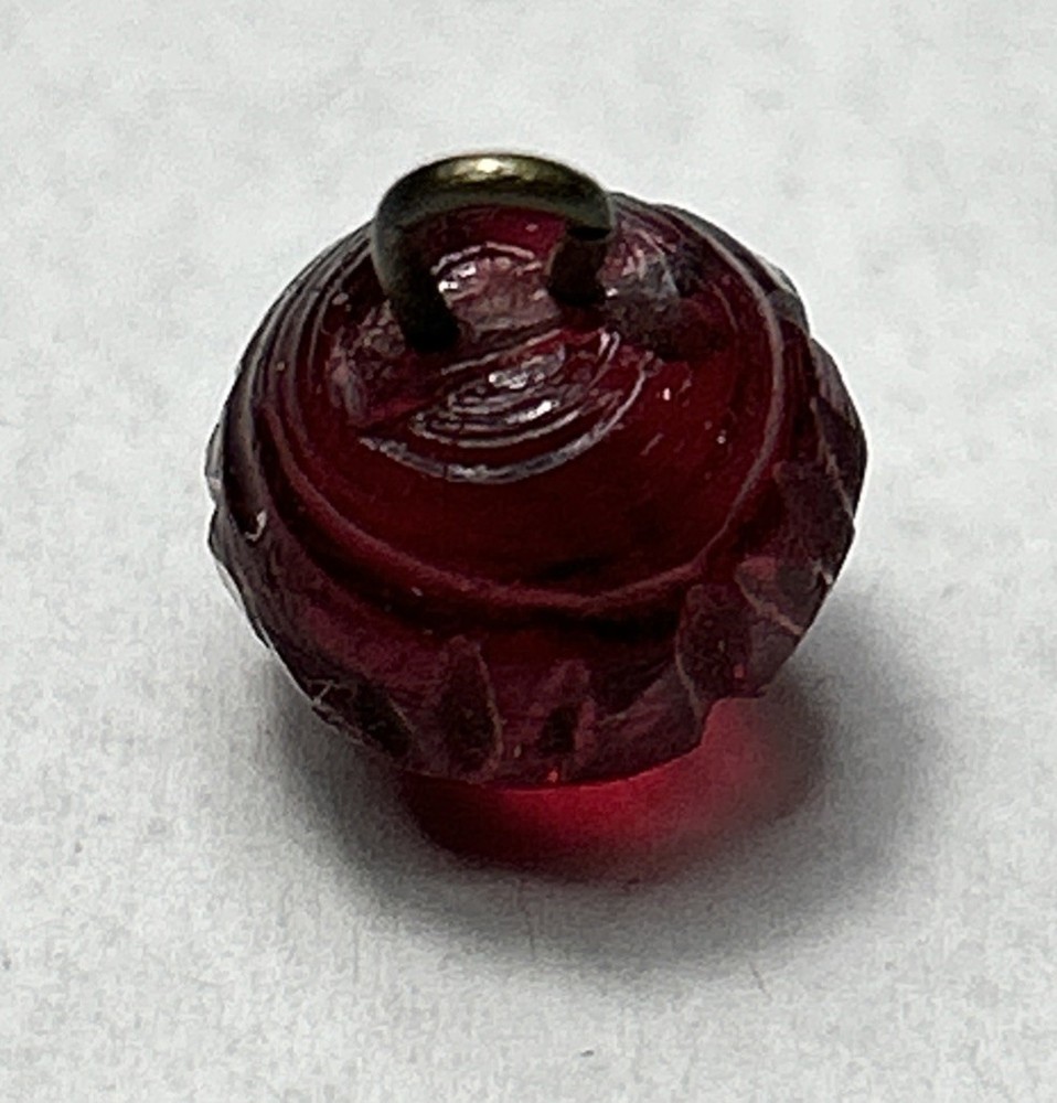 Victorian Czech Red Glass Sewing Button Spherical Linear Design
