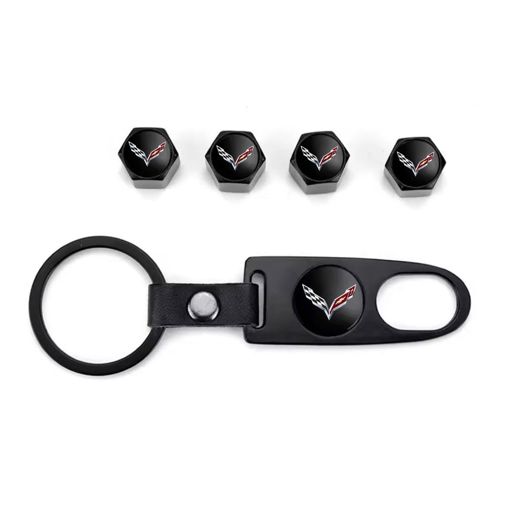 C7 Corvette Keychain & Valve Cap Bundle – Black