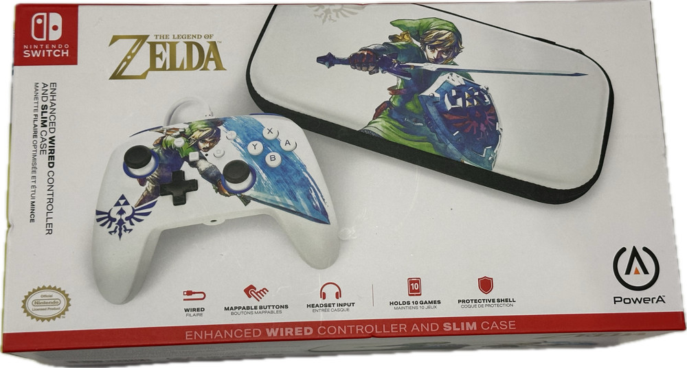 PowerA Legend of Zelda Enhanced Wired Controller & Nintendo Switch Slim Case NEW