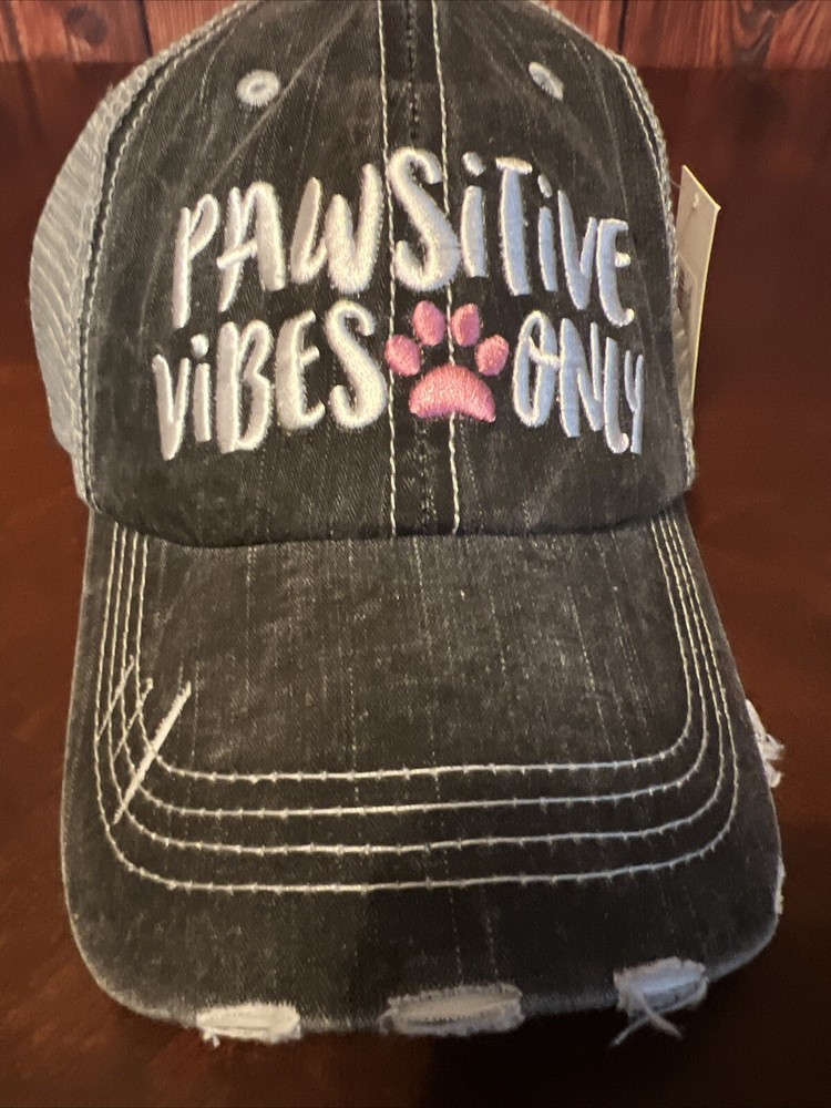 Women Pawsitive Vibes Only Baseball Cap, Washed Adjustable Distressed