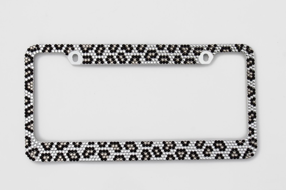 Bling Grey Leopard Diamond License Plate Frame
