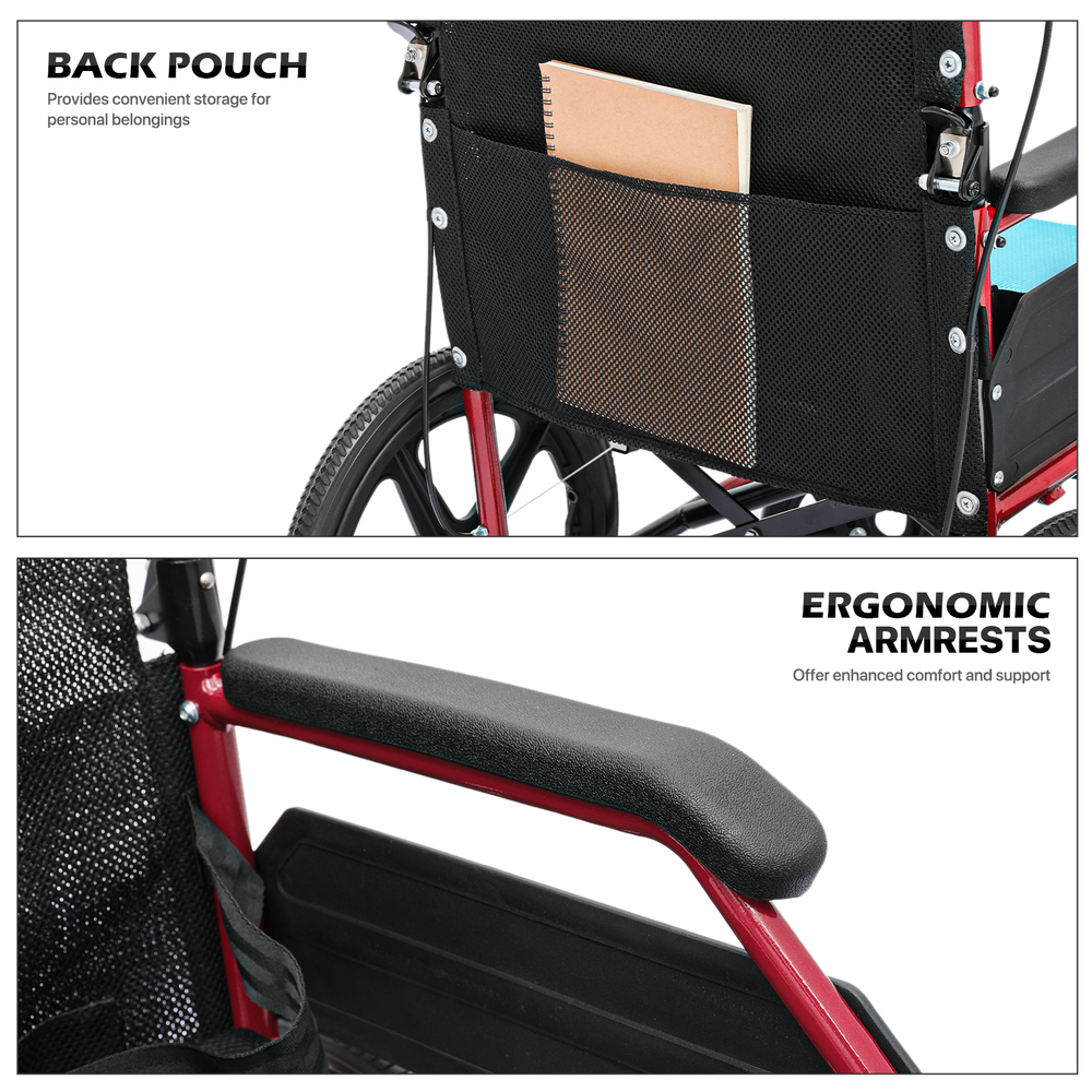 [FDA APPROVED]Folding Lightweight Transport Wheelchair w/Solid Wheels&Handbrakes