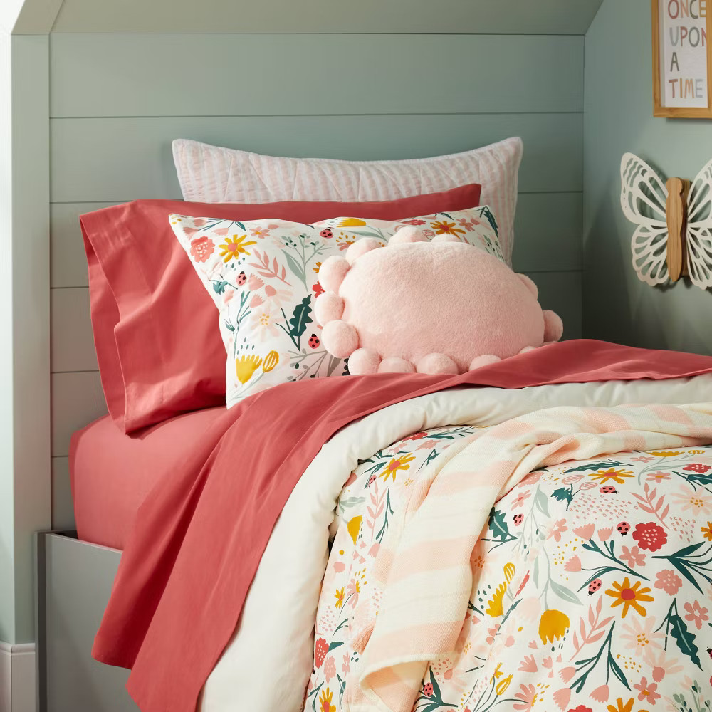 Queen Solid Cotton Sheet Set Rose - Pillowfort