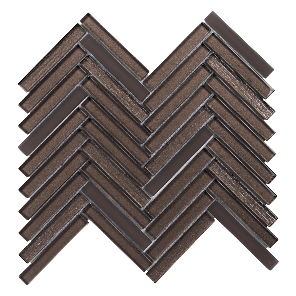 Brown Cold Spray Crystal Glass Herringbone Mosaic Tile Kitchen Wall Backsplash