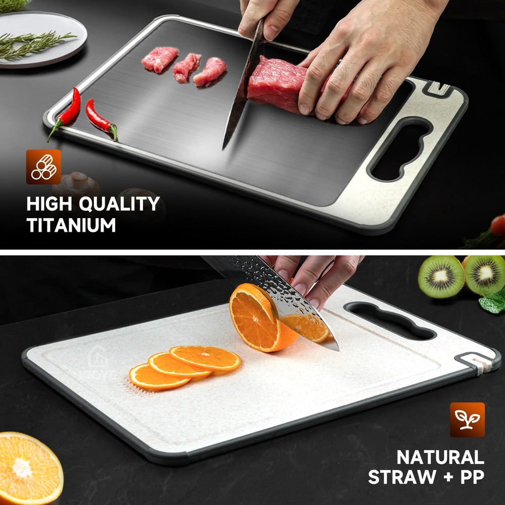 Titanium Cutting Board, Double Sided Chopping Board for Kitchen, Non Toxic Non S