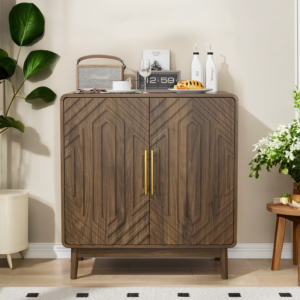 Sideboard Buffet Cabinet With Storage ,Carved 2 Door Sideboard,Multifunctional