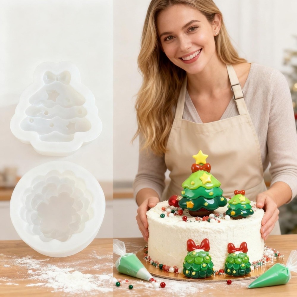 4 Pcs Christmas Tree Silicone Molds, Candy White