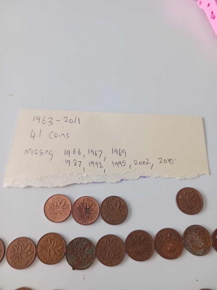 Bundle 41 1 Cent Canada Coins All Different Dates From 1963 To 2011