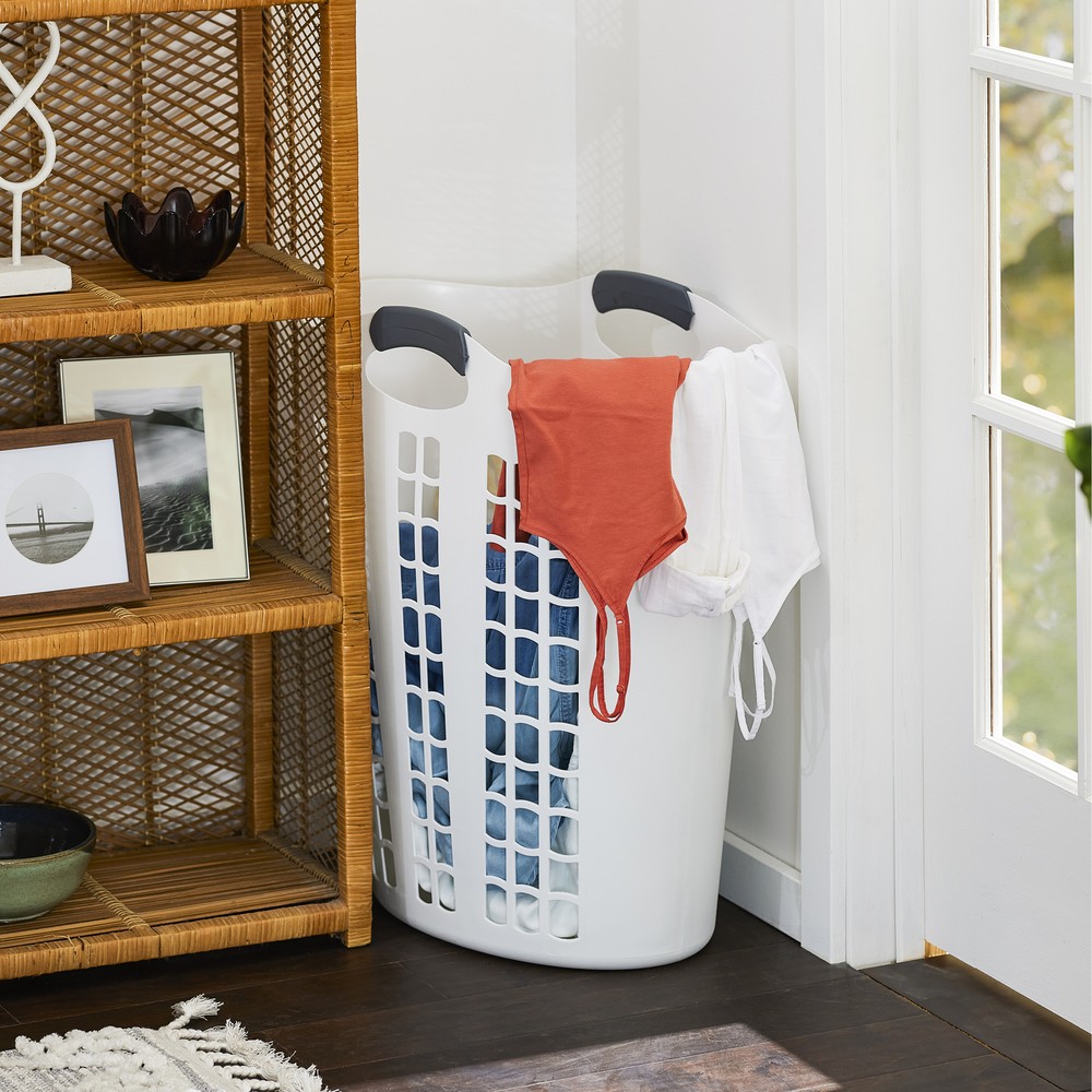 Gracious Living Easy Carry Flex 87 L Plastic Laundry Hamper, White (2 Pack)