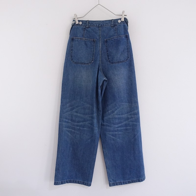 MACPHEE Side-Button Denim Tuck Wide Pants (Size 32)