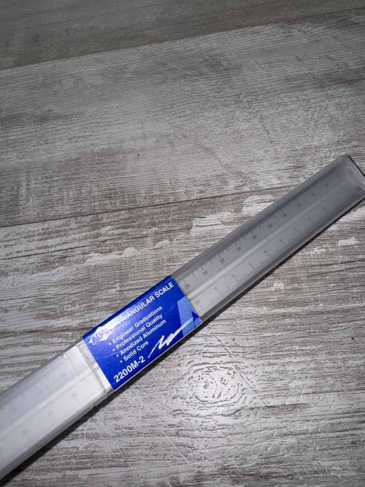 Alvin 2200M-2 Triangular Metric Scale Ruler Aluminum Graduations 12" Case