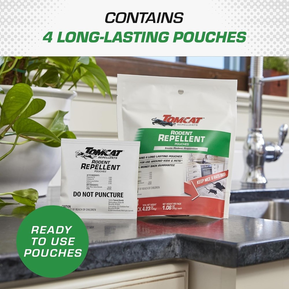 Indoor Rodent Repellent Pouches - Peppermint Scent, 4-Pack, 8 Sq. Ft. Coverage