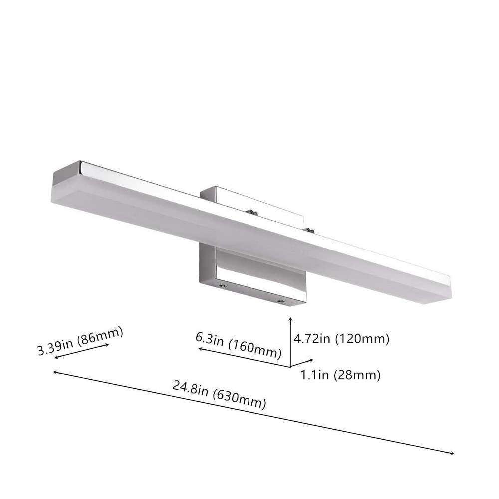 24in Modern LED Vanity Light for Bathroom Lighting Dimmable 24w Chromed (Cold...