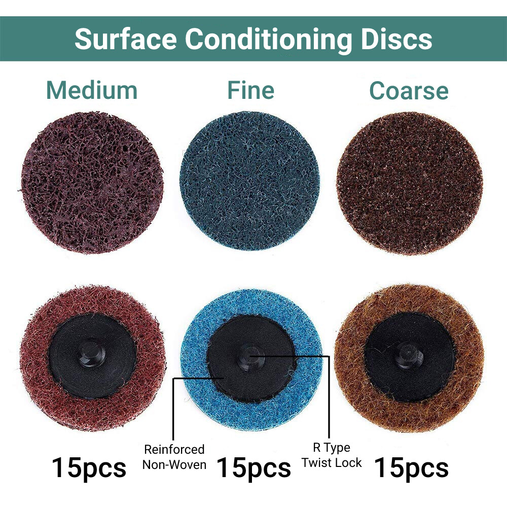 46PCS 2" Surface Conditioning Sanding Disc W/ Holder Die Grinder Roll Lock Discs