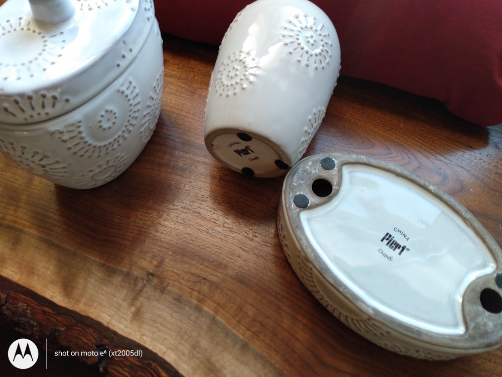3 Piece Ceramic Pier 1 Bathroon Set, New